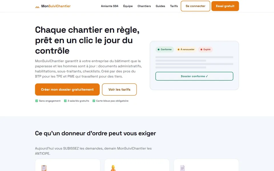Page d'accueil de MonSuiviChantier