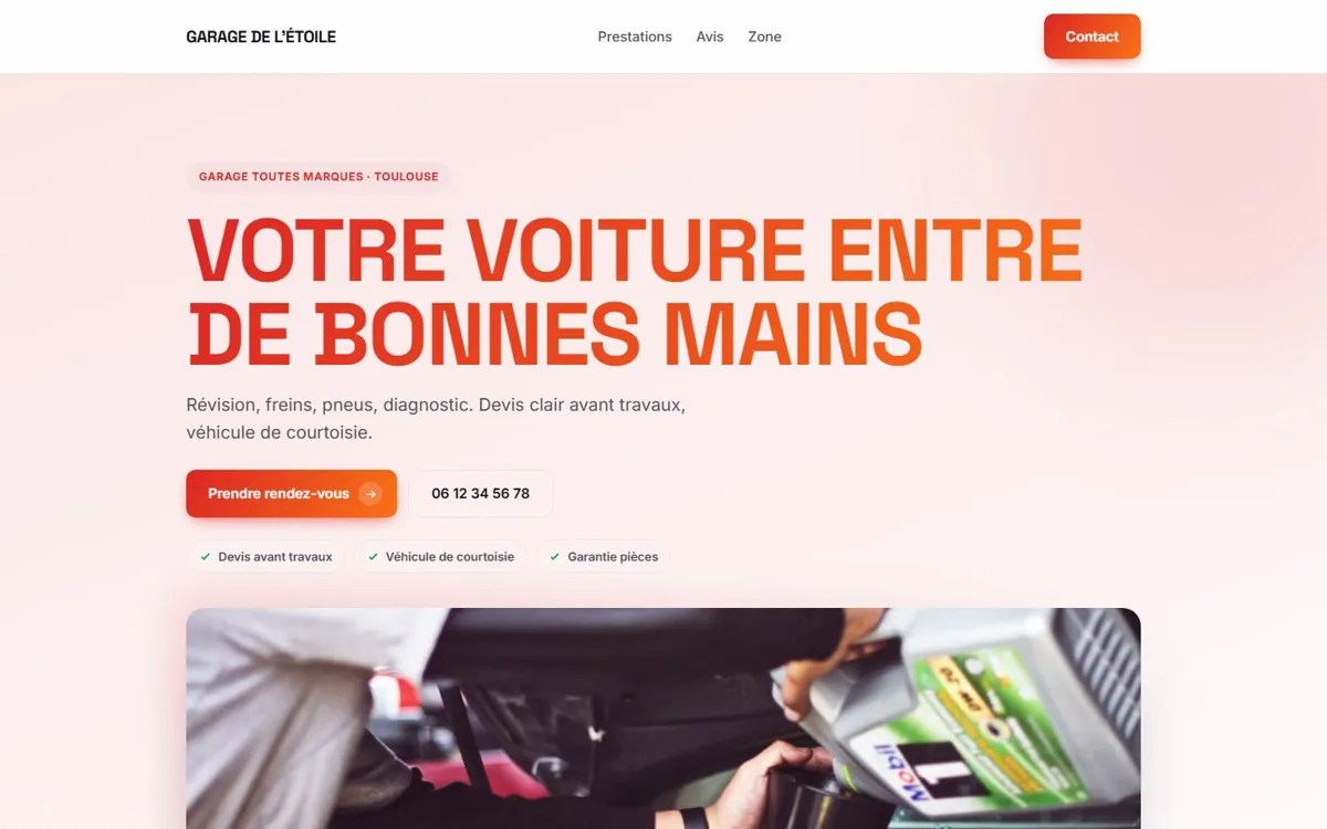 Exemple de site pour garage, style audacieux